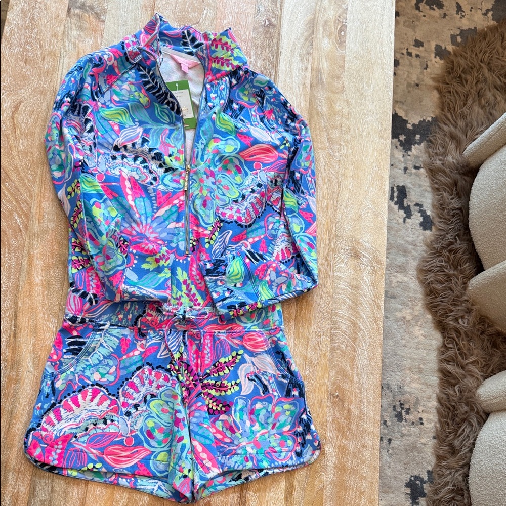 Lilly Pulitzer Blue and Pink Fantasy Garden Romper